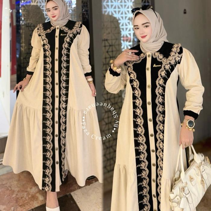 Uni Ara - Dress ( Faza Cream ) Dress Premium Gamis Wanita Kekinian