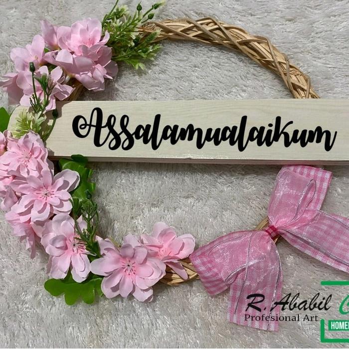 Hiasan Pintu Assalamualaikum Welcome Baiti Jannati Bunga Ring Akar Rotan Flower Wreath Hiasan Pintu