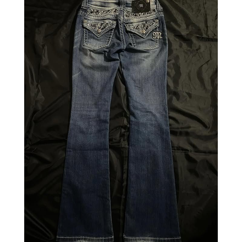 American Womens Gothic Jeans Y2K Clothes Hip Hop Gem Rhinestone Hip Hop Pocket Baggy Jeans High