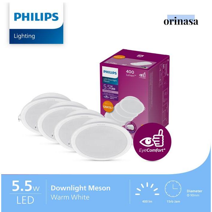 BELI 3 GRATIS 1  Lampu Plafon Philips 5.5W 5,5W 5,5 Watt Downlight Meson Multipack - Cahaya Putih