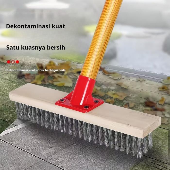 Sikat kawat stainless steel pegangan panjang kawat baja sikat pencucian lantai sikat pegangan
