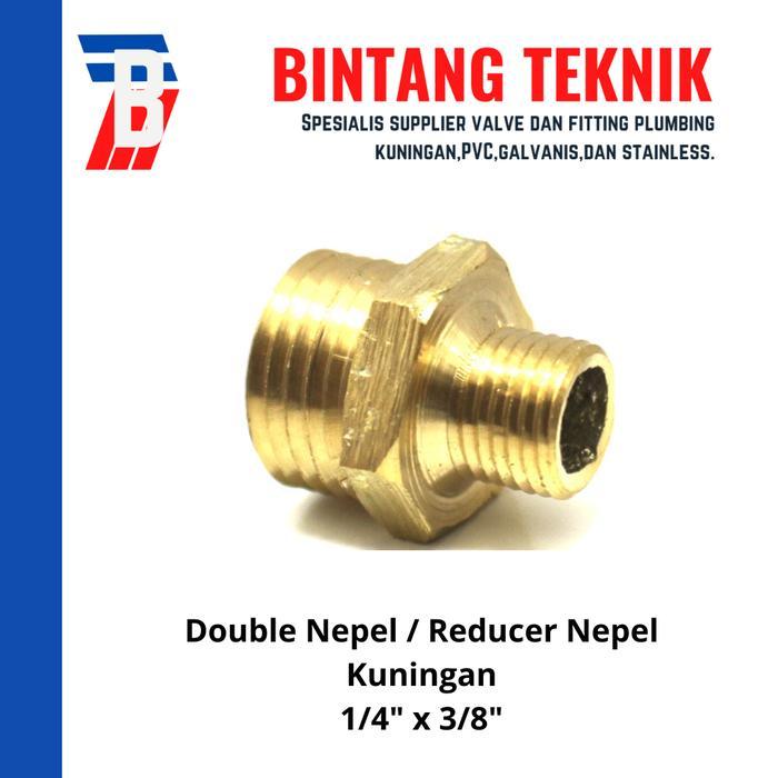 Double Nepel (Nipple) Kuningan / Reducer Nepel Kuningan 1/4" x 3/8"