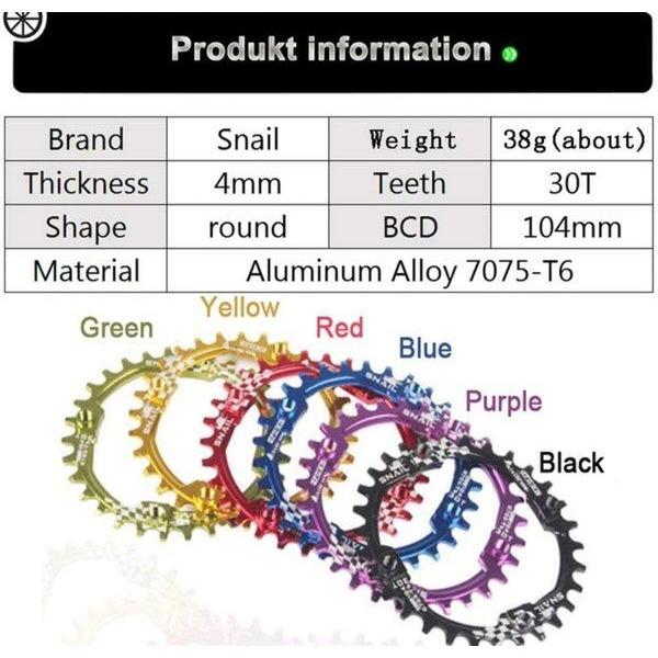 Snail Chainring 30T BCD 104 Round Chain ring Crank Sepeda narrow Wide