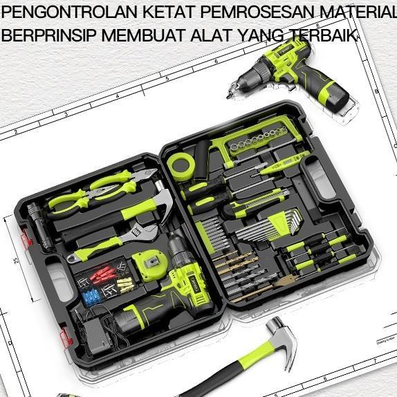 EKSLUSIF ZPER 120PCS Tool Box Besar Mesin Bor Baterai Toolkit Set Alat Tukang Bangunan Lengkap Kotak