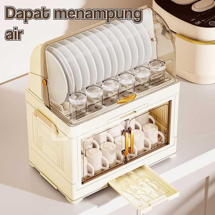 DEJAVU RAK PIRING DENGAN COVER TEMPAT PENYIMPANAN SENDOK GARPU MANGKUK ESTETIK RAK PENGERING PIRING