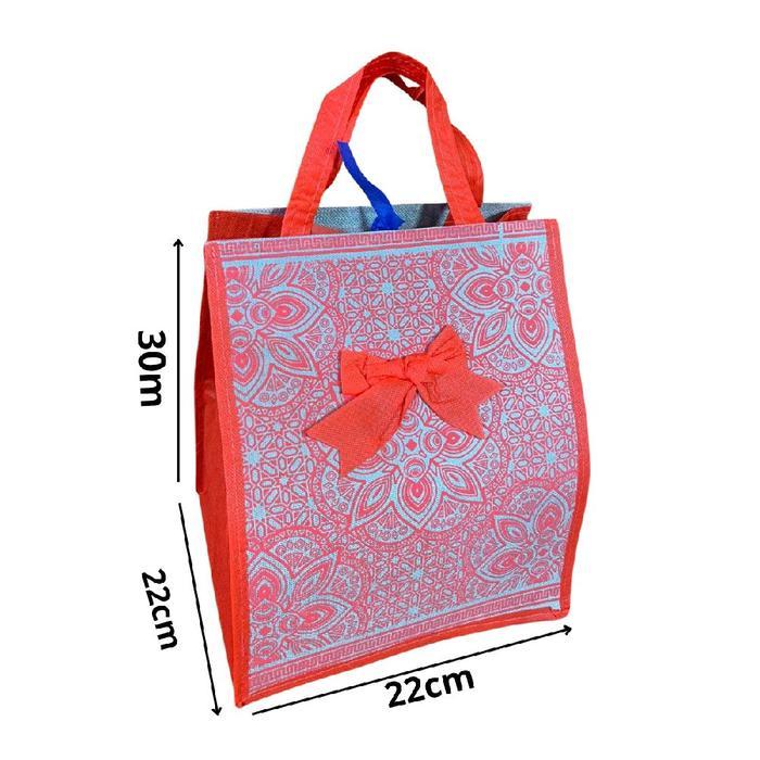 Younger_Shop (12Pcs)Tas Hajatan Pita Batik Ukuran 22X22X30Cm Kain Tebal Tas Souvenir,Tas Sembako,Tas