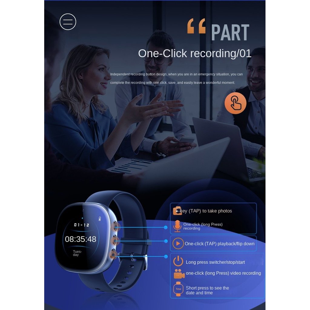 . 1080P Mini Camera Smart Watch Video Voice Recorder Intelligent Hd -