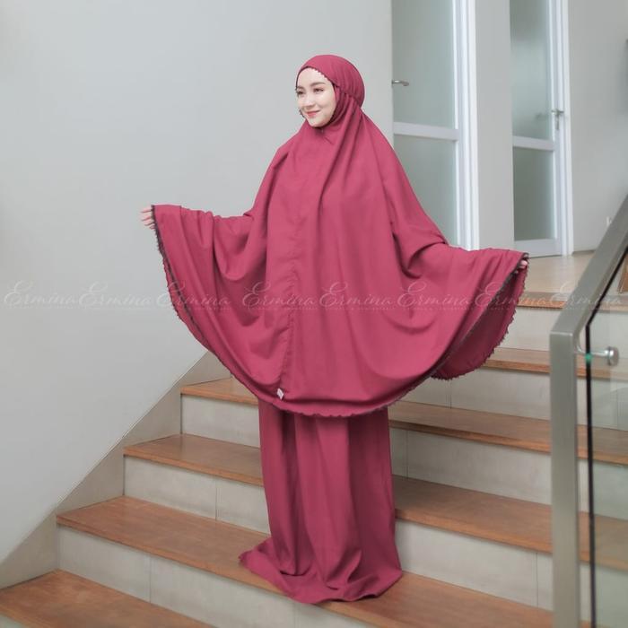 Mukena Katun Ermina 2In1 Jumbo Dewasa Traveling Polos Renda Cantik