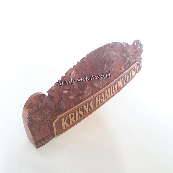 Papan nama meja kayu ukiran bali