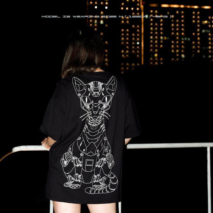 Sphinx Reflective Silver - Black Oversize T-Shirt Cotton 20S Baju Kaos Fit Tee