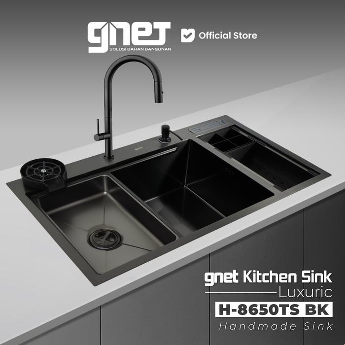 GNET Kitchen Sink Luxuric H-8650TS BK Bak Cuci Piring Minimalis Wastafel Stainless Steel Premium