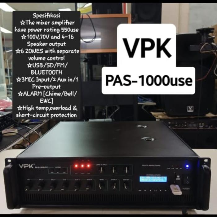 Mixing Amplifier VPK PAS 1000 USE 1000watt @70v/100v/4-16ohm 6Zones USBMP3,Bluetooth,FM