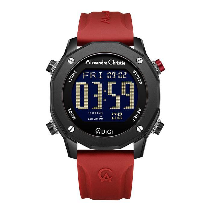 PROMO BESAR Jam Tangan Pria Alexandre Christie DigiAC 9377 MH RIPBARE Men Digital Dial Red Rubber