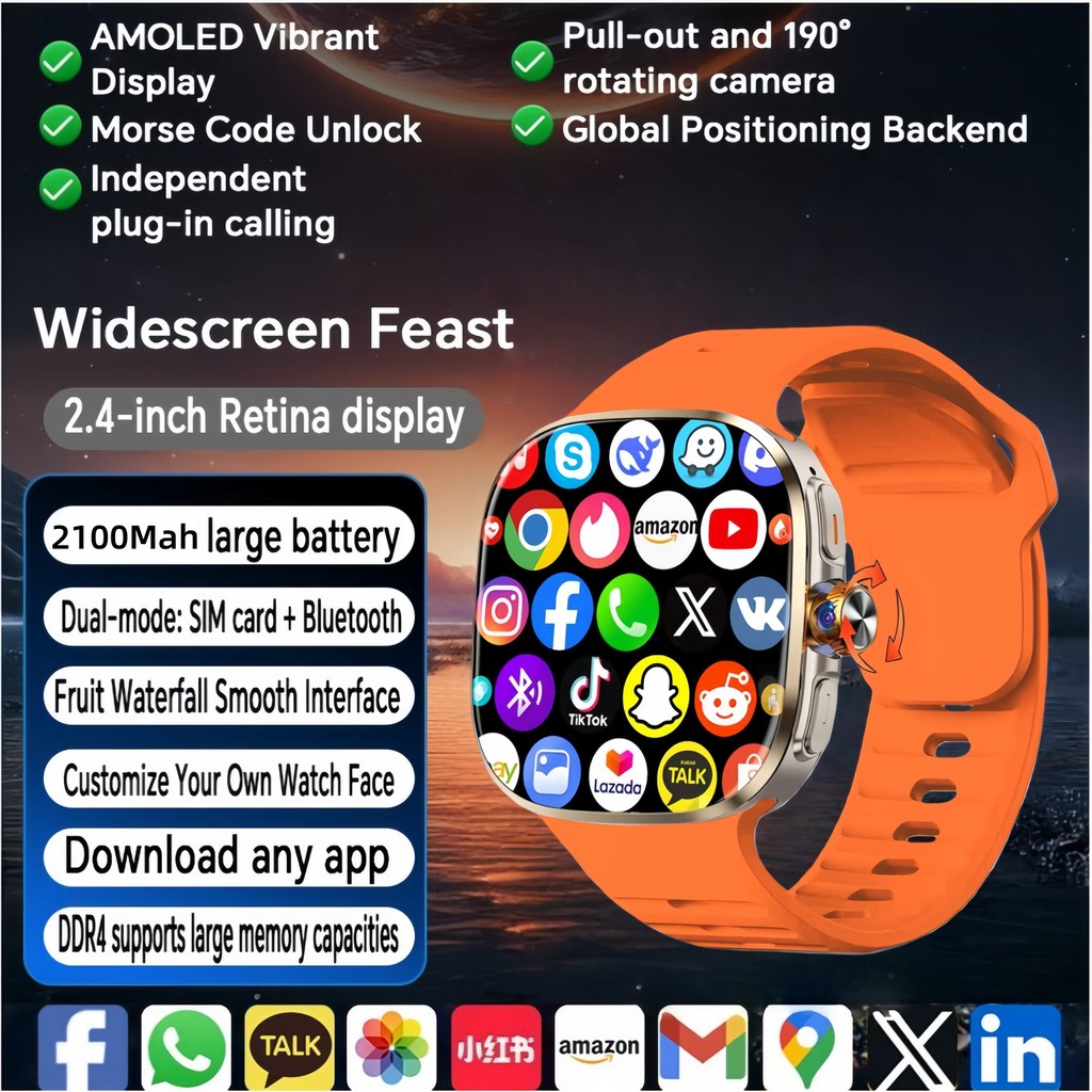 M99 5G Smartwatch 32+1024GB Android Smart Watch With 2.4inch  Screen 900W Rotating Camera WIFI