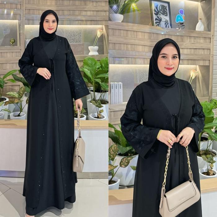 Gamis Abaya Turkey Full Hitam Bordir Bungajang Tali Rompi Terlaris Dress Muslim Wanita Mewah
