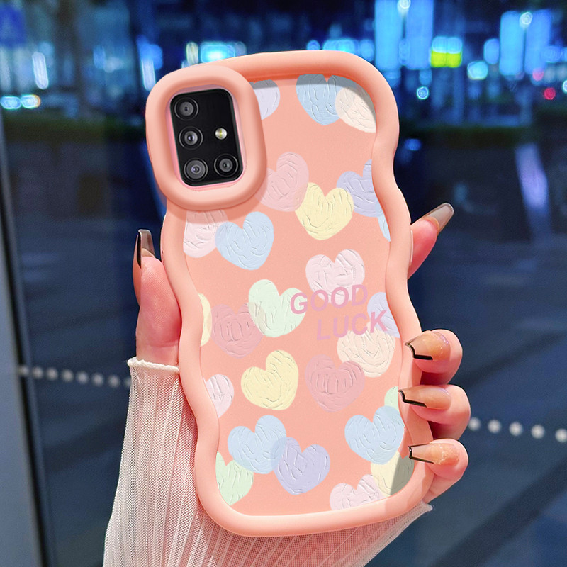 Casing Hp Untuk Samsung A51 M40s Case Hati krim biru muda Cesing Polos Kasing Macaron gelombang Kesi