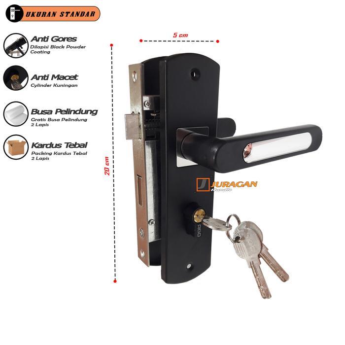 Gagang Dan Kunci Pintu Set Standar - Handle Fullset Kunci Minimalis - Pegangan Pintu Hitam Mewah