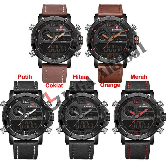 NAVIFORCE DOUBLE TIME KULIT - JAM TANGAN PRIA - 9134 - ORIGINAL