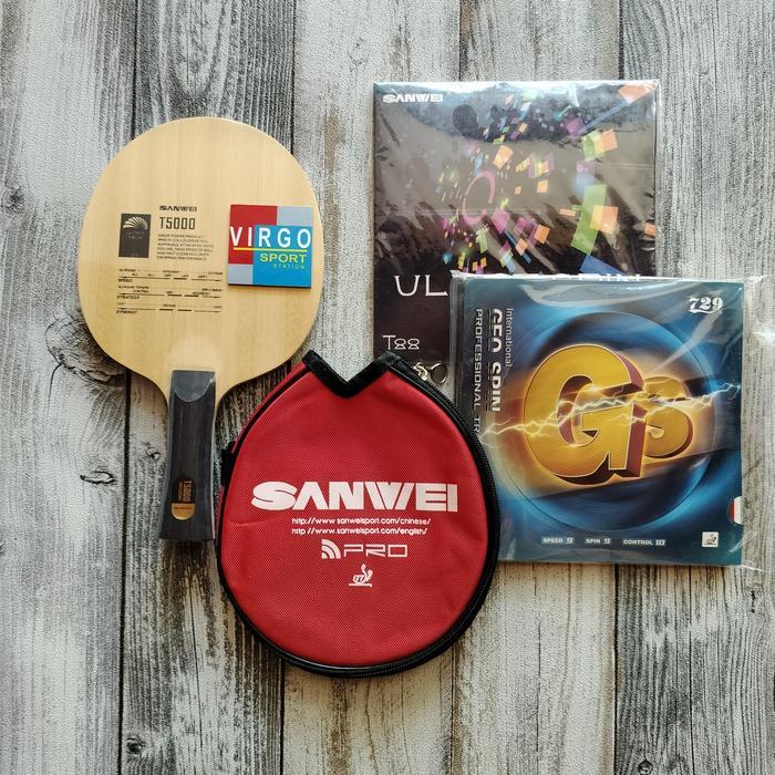 Paket Rakit (Parkit) Kayu Bet Pingpong Sanwei T5000 Carbon