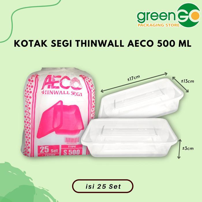 THINWALL KOTAK AECO 500ML 25SET TUTUP KOTAK MAKAN PLASTIK BENING POLOS
