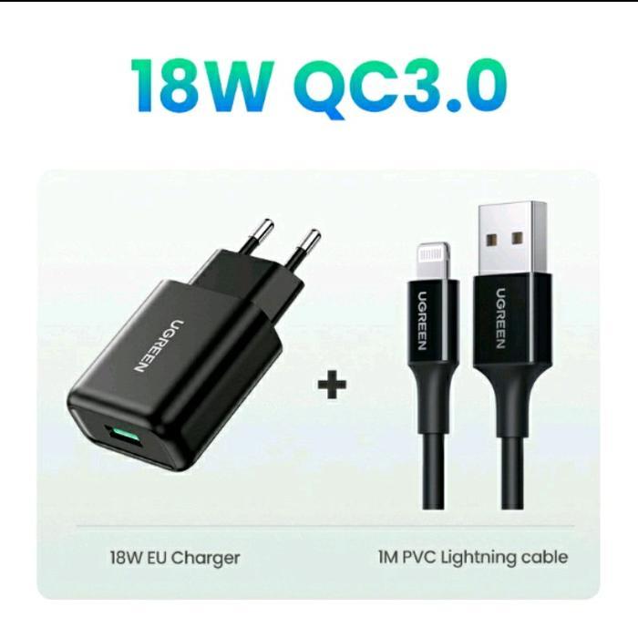 Charger iPhone UGREEN 18 Watt / 18W Kabel MFI untuk Cable iP 14 13 12 11 XR XS X 9 8 7+ Ipad Adaptor