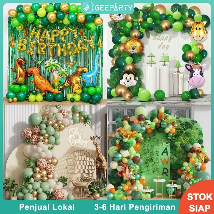 GeeParty Jungle Safari Hewan Dinosaurus Balon Garland Set Arch Kit Untuk Perlengkapan Dekorasi Pesta
