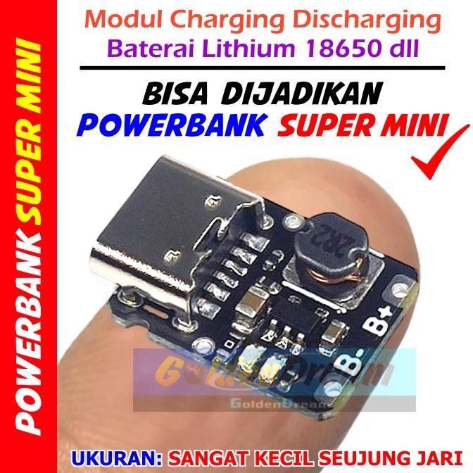 MODUL MINI CHARGER TYPE C BATERAI 18650 + POWERBANK MINI TYPE C + PROTEKSI CHARGING DISCHARGING