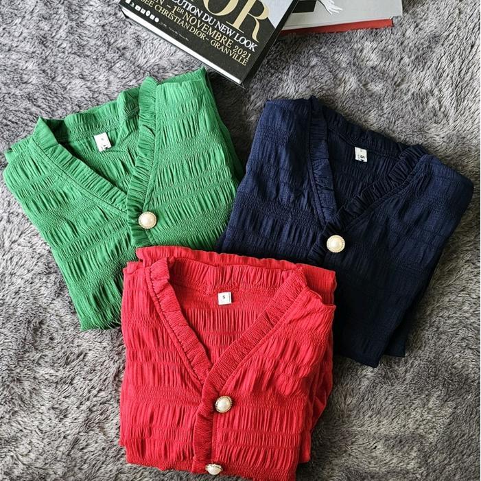 DresQuu- Missmoka Alice Midi Dress Flare Dress Kerah V Gaya Vintage Lengan Panjang/Pendek Putih