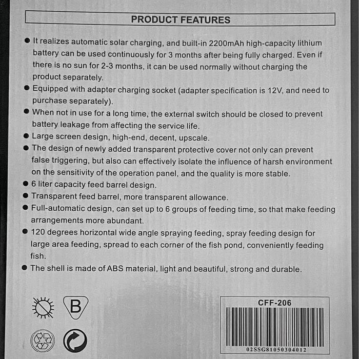 SUNSUN CFF 206 CFF-206 6L AUTOFEEDER SOLAR POWER TECHNOLOGY