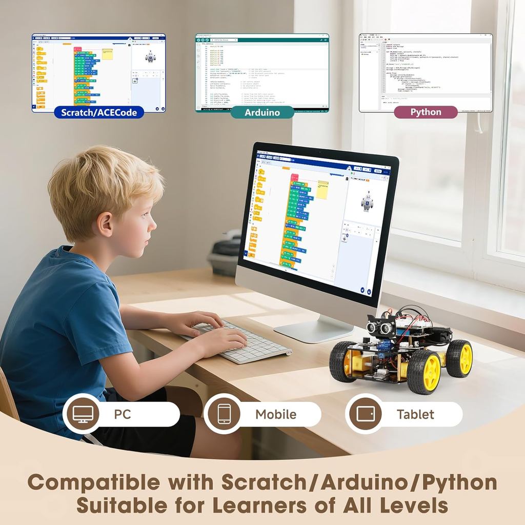 ACEBOTT Robotics Kit Smart Robot Car Kit Compatible with Arduino & Scratch STEM Toys Coding Robot