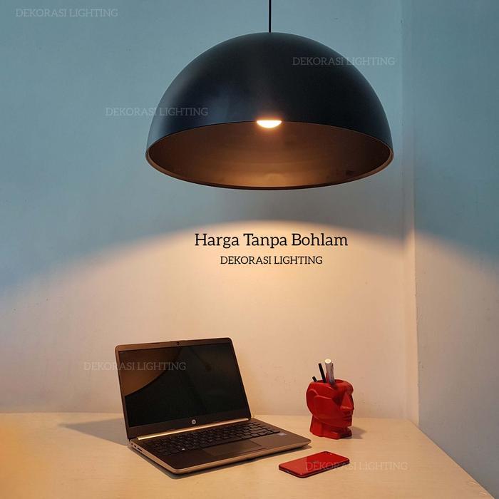 Lampu gantung kap besar diameter 50cm hitam hias industrial resto cafe