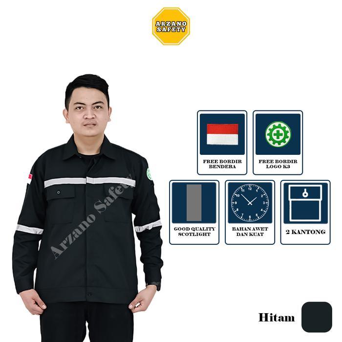 wearpack atasan kemeja safety baju safety pria lengan panjang baju Kerja Merah Hitam