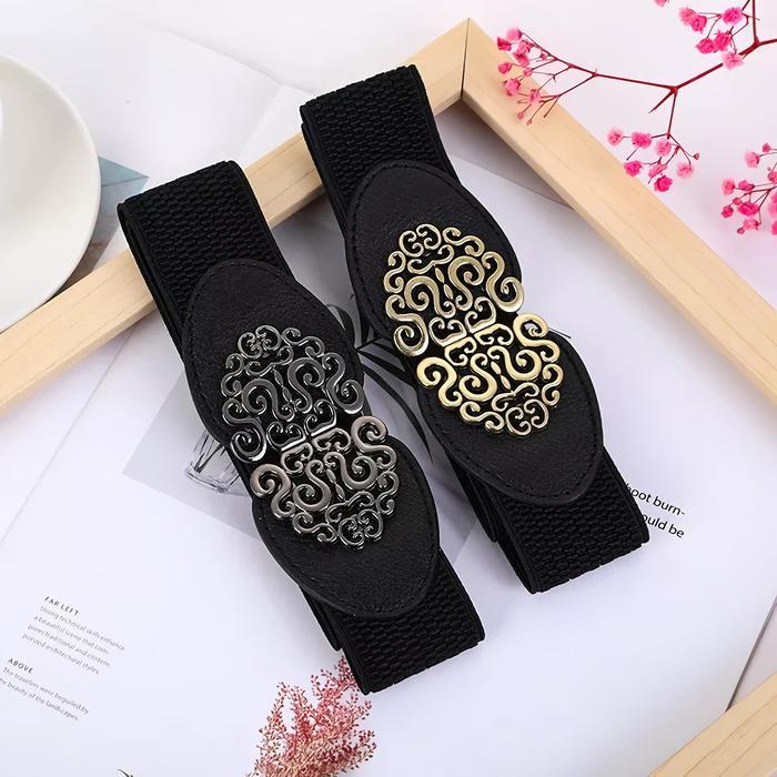 Ikat Pinggang Wanita Sabuk Belt Elastis Obi Fashion CINESSD Gold Hitam Karet