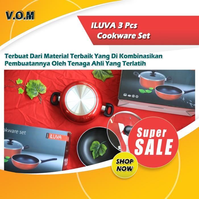 ILUVA 3Pcs Cookware Set Panci Wajan Teflon Set 0462