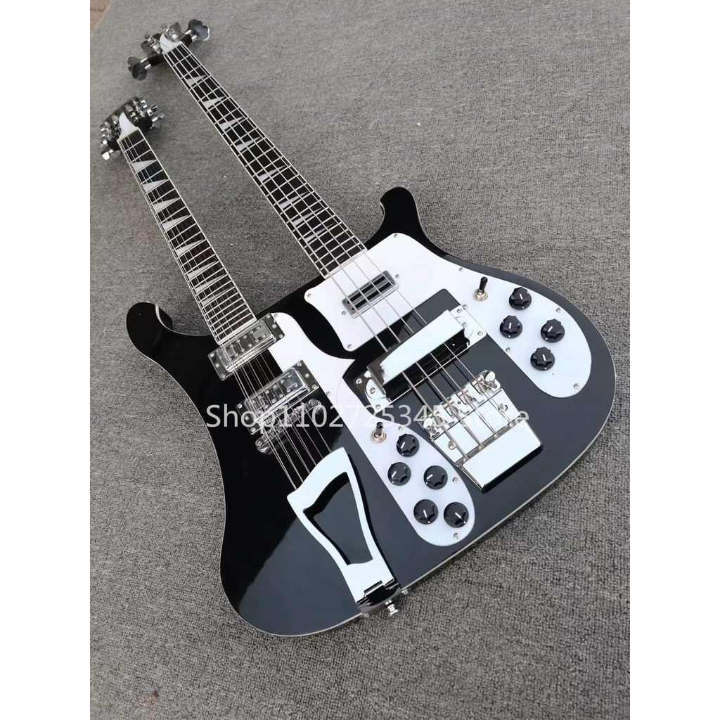 . Double Neck Guitar With 4 Bass Rose Wood Fingerboard Silver -