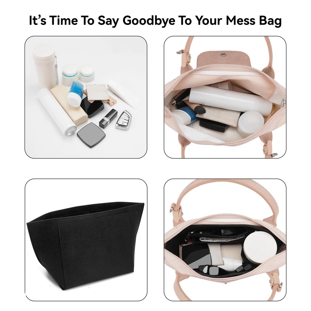 Felt Insert Bag Fits For Longchamp Handbag Liner Bag Felt Cloth Makeup Bag Support Travel Portable