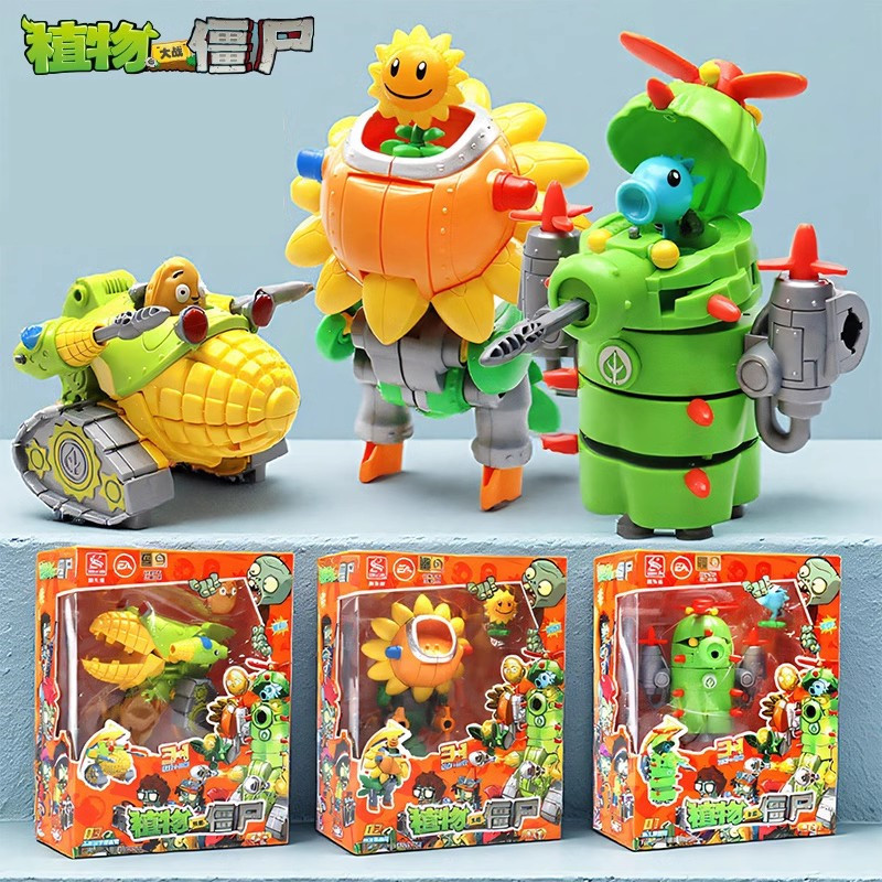 3 in 1 Plants vs Zombies Transform Combined Robot Action Figures Toys Zombie Robot Mech PVZ