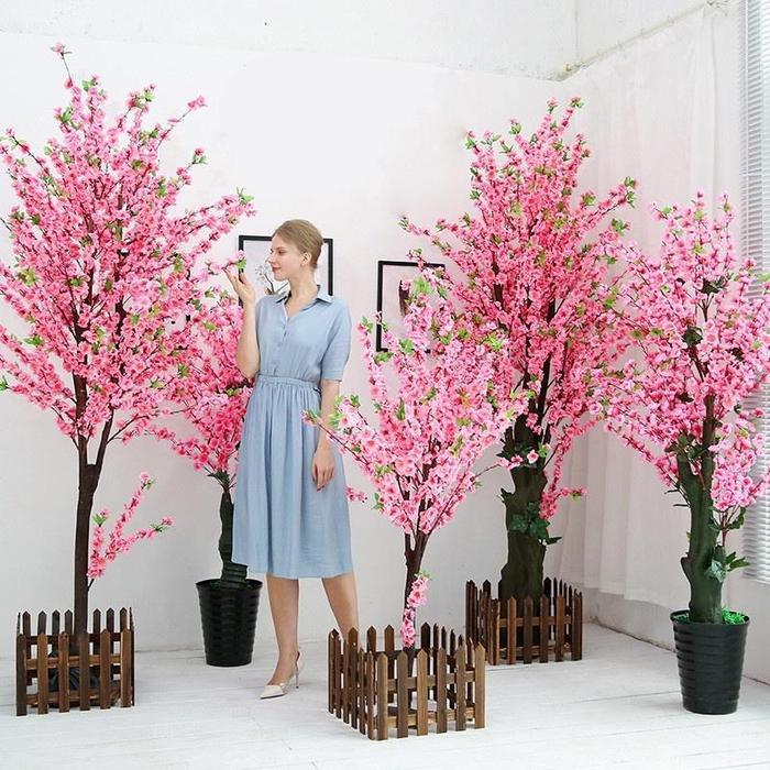 Bunga Simulasi Sakura Buatan Plastik 65Cm - Merah, Putih, Pink, Kuning, Ungu Bunga Sakura Bunga