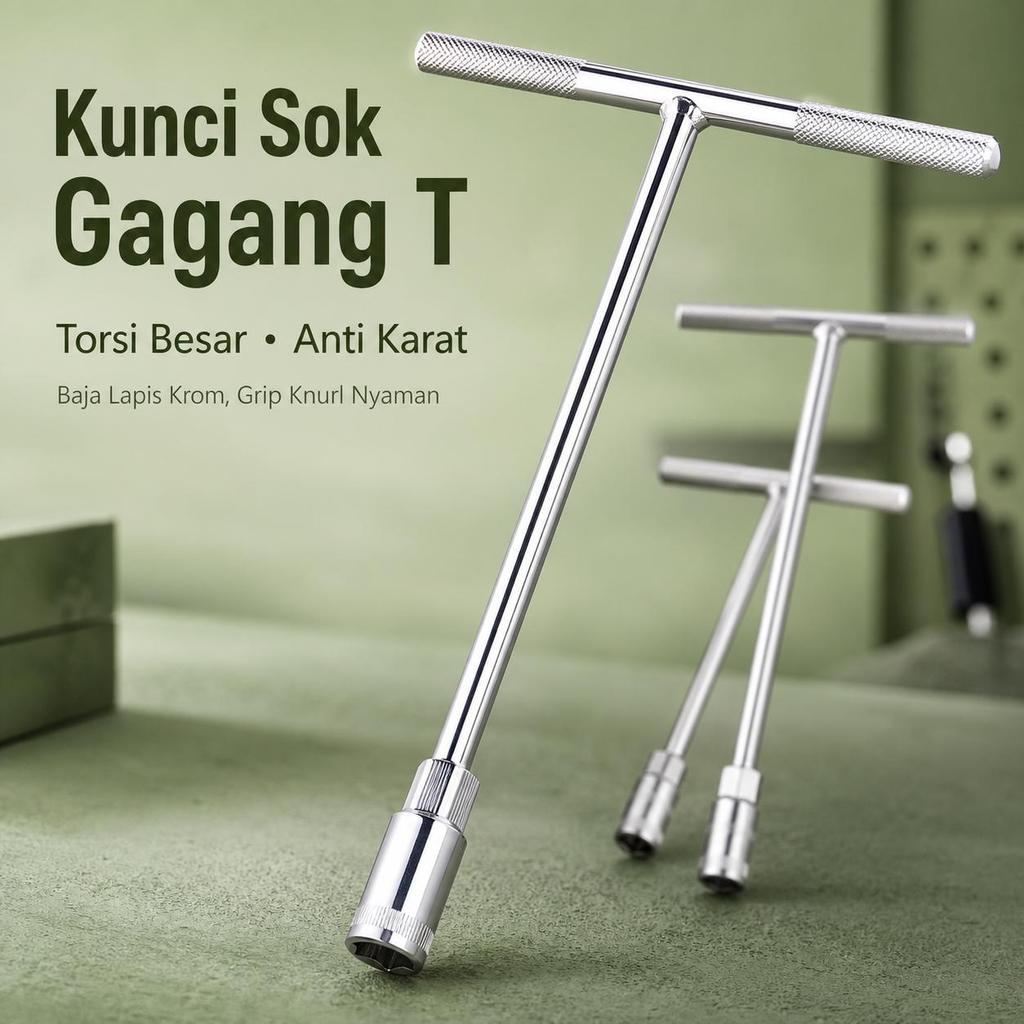 Kunci Sok T Gagang T 8 10 12 14 mm Baja Lapis Krom Anti Karat Torsi Besar Pegangan Knurl Untuk Monti