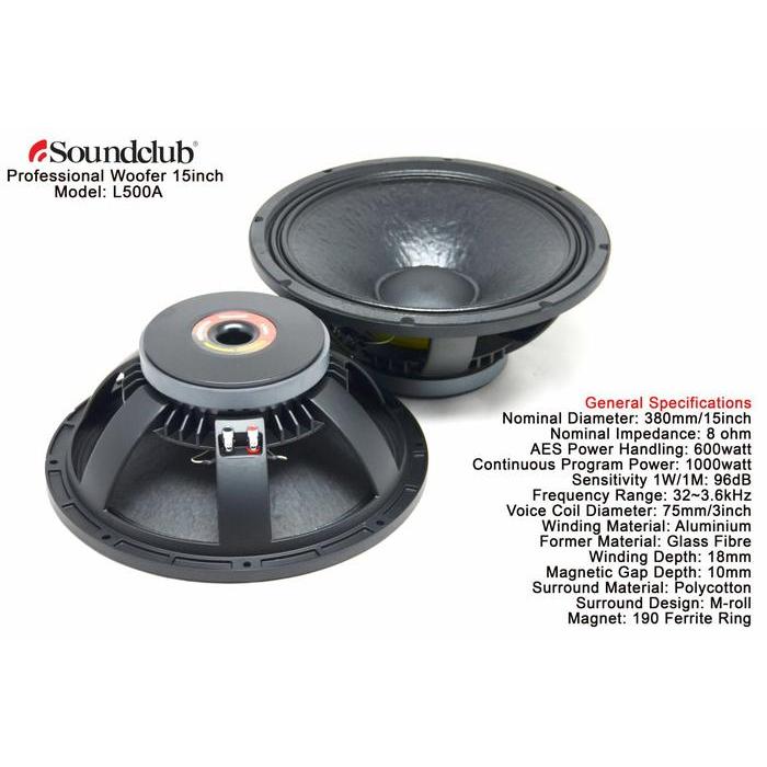 Speaker Woofer Soundclub L500A ( 15 Inch 600Watt )