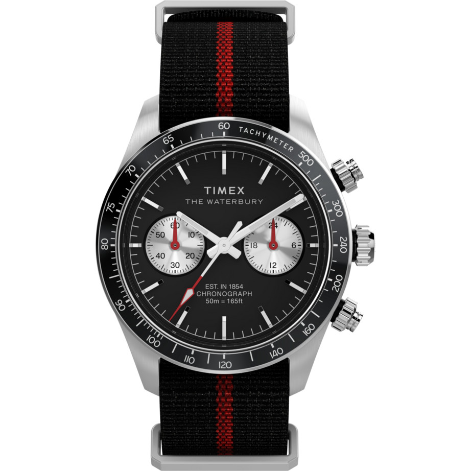 Jam Tangan Pria Timex The Waterbury Heritage Chronograph Black Dial Fabric Strap TW2Y38900V5 Origina