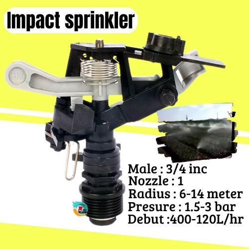 Impact Sprinkler Pertanian Sprinkler Putar Taman Kebun 3/4 " Penyiraman tanaman