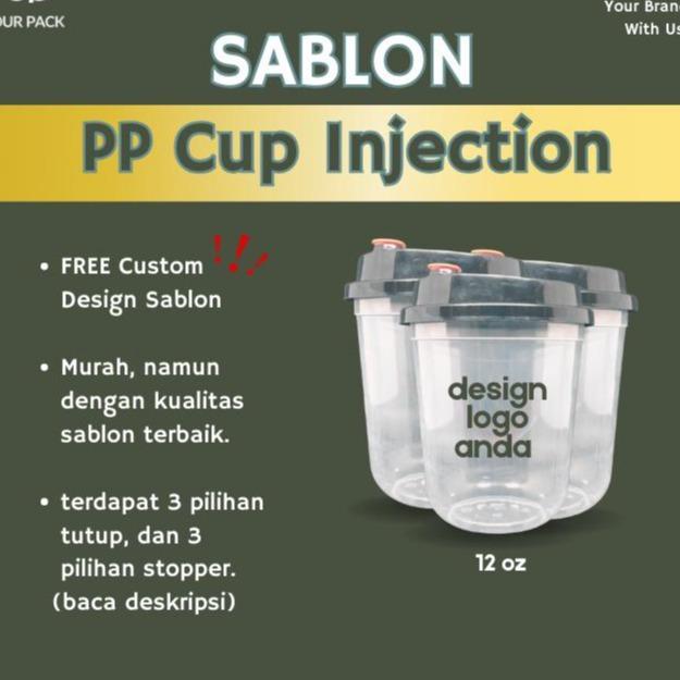 Sablon Cup Gelas PP Injection Bening 12 oz