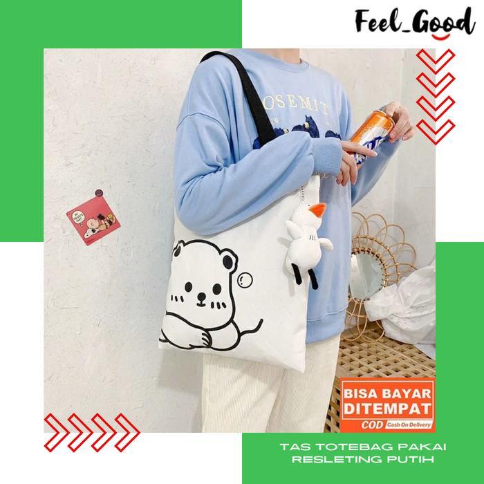 Tas Totebag Resleting Putih Ala Korea