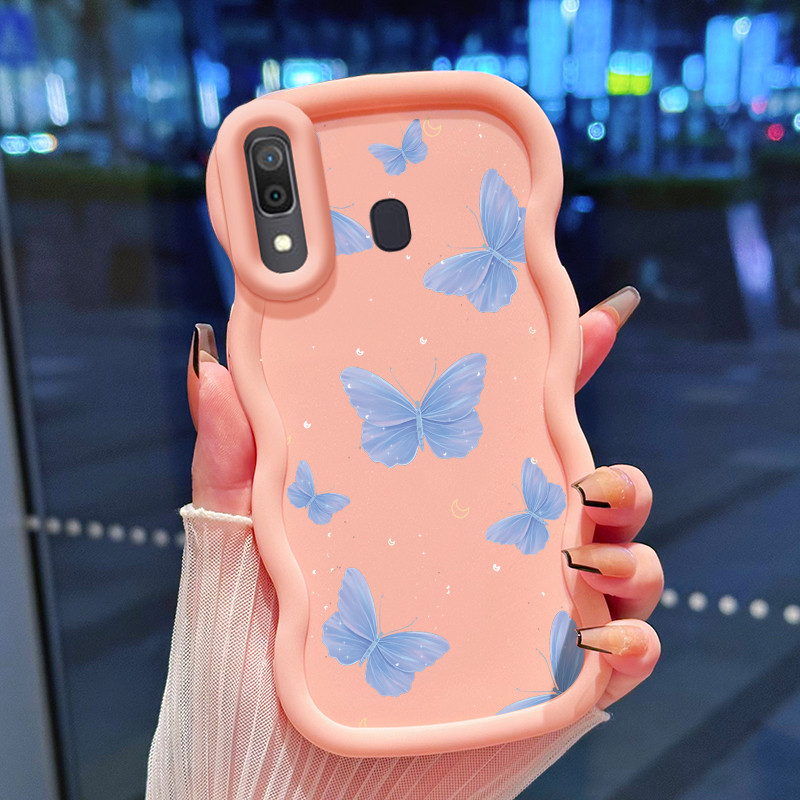 Casing Hp Untuk Samsung A20 A30 M10s Case Kupu-kupu biru Cesing Polos Kasing Macaron gelombang Kesin
