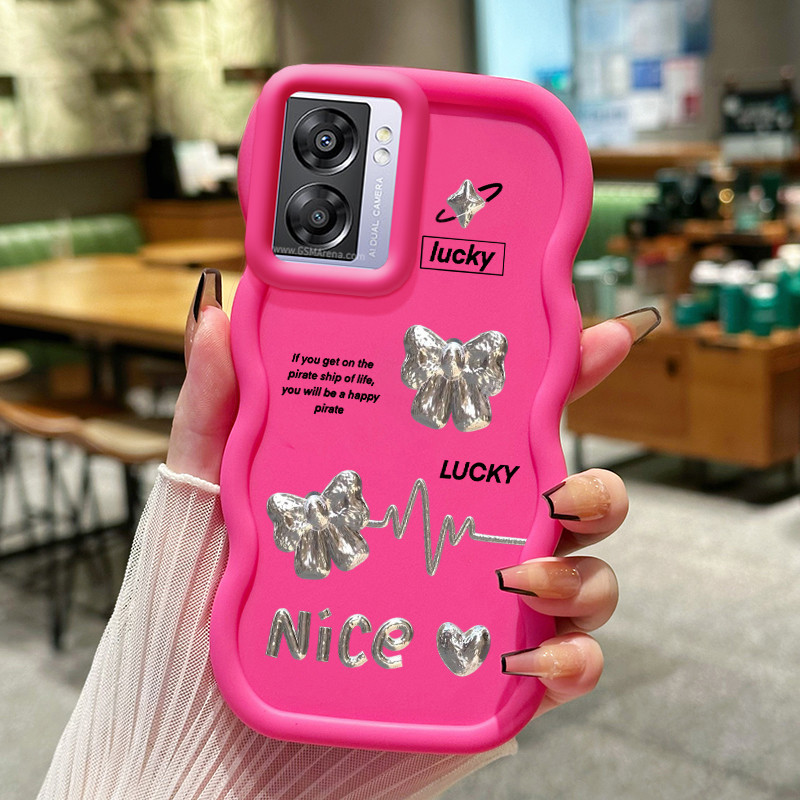 Casing Hp Untuk OPPO A57 2022 A77 2022 A57s A57e A77s Case Perak Bow Cesing Polos Kasing Macaron gel