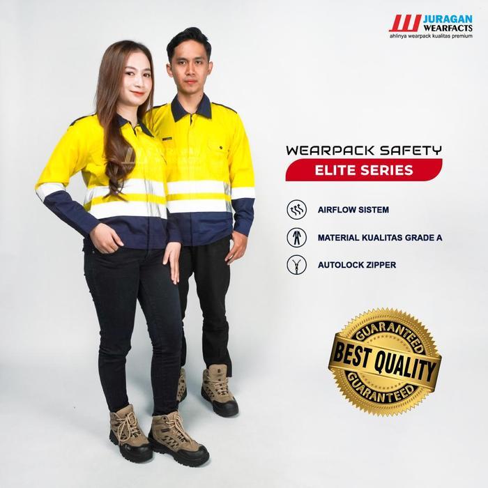 [COD] Wearpack Safety Baju seragam kerja Proyek panjang Pria Wanita Atasan Katun Model Elite Kuning