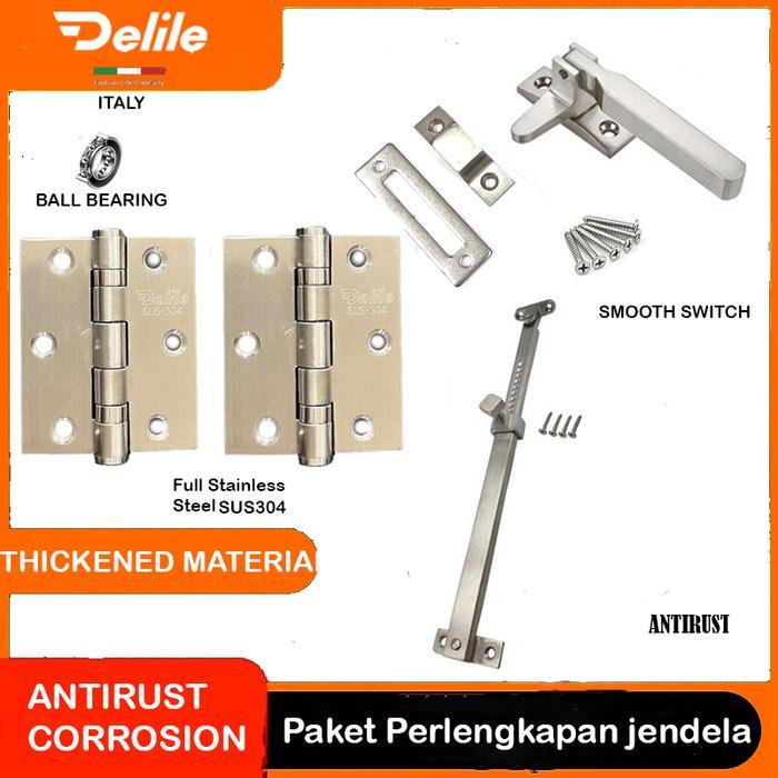 Paket Perlengkapan Jendela Kayu DELILE / Satu Set Engsel / Hak Angin / Rambuncis / Slot Kunci