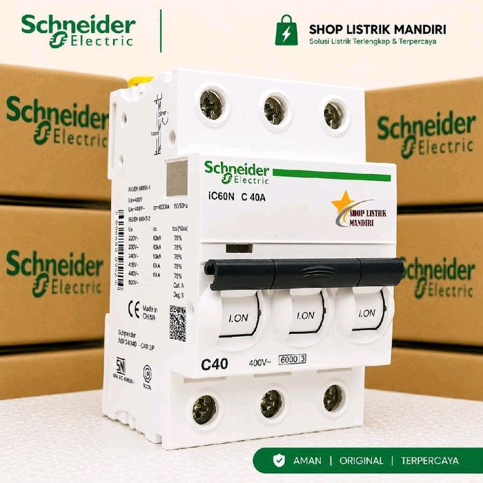 Mcb 3P 40A A9F74340 Ic60N Schneider Original / Mcb 40Ampere 3Phase Original Schneider Baru