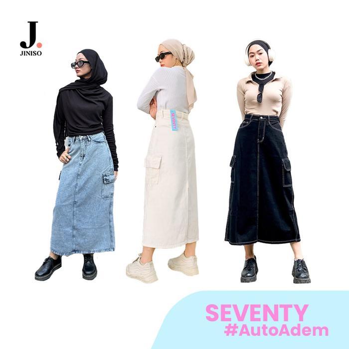 SEVENTY - JINISO Rok Cargo Jeans Wanita Highwaist